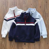 外贸童装 春秋男童拼接半拉链卫衣 学院风立领上衣儿童宝宝套头衫