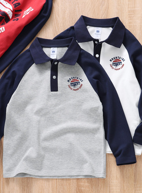 【A类棉】儿童春秋翻领POLO衫长袖T恤校服~大童打底衫童装小绅士9