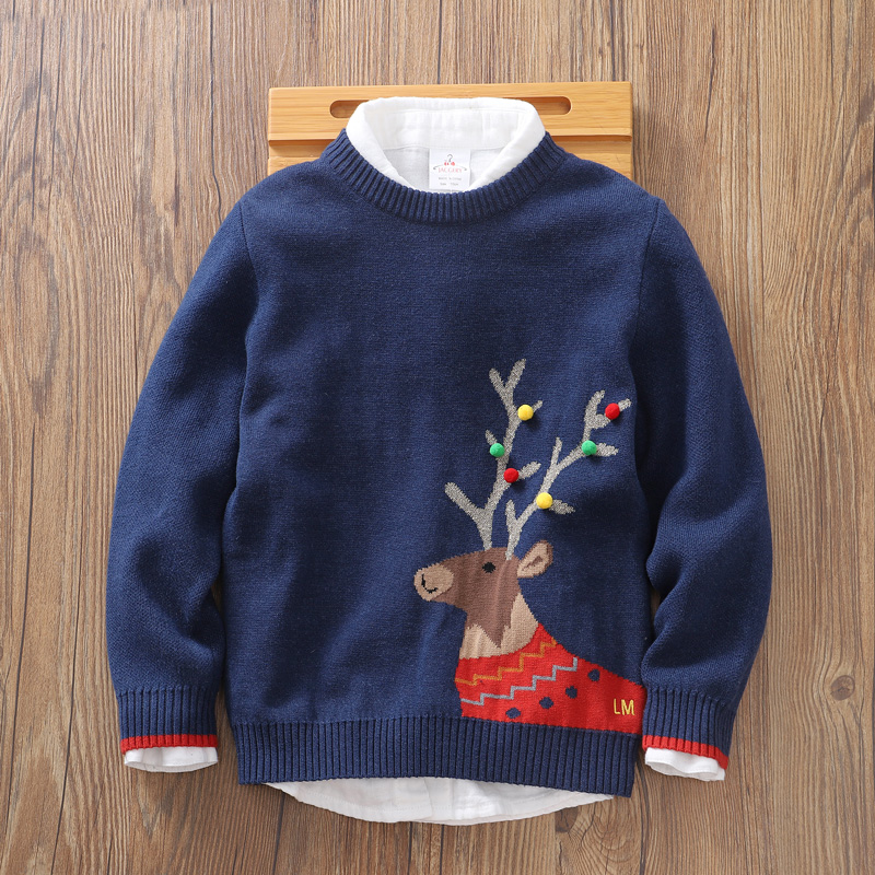 高品质外贸童装男童棉柔软毛衣儿童圣诞麋鹿提花线衣秋冬2