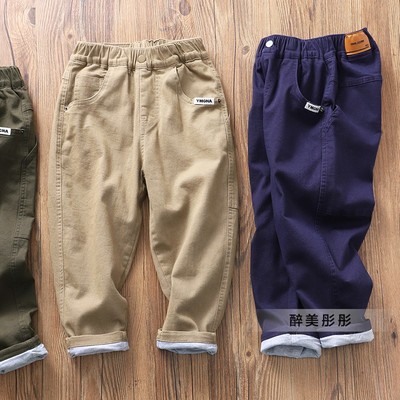 童装男童秋冬新款卡其夹裤双层裤