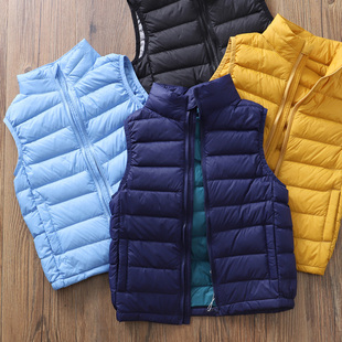 秋冬鸭绒薄软轻便儿童羽绒马甲校服内胆保暖背心中大童立领马夹C