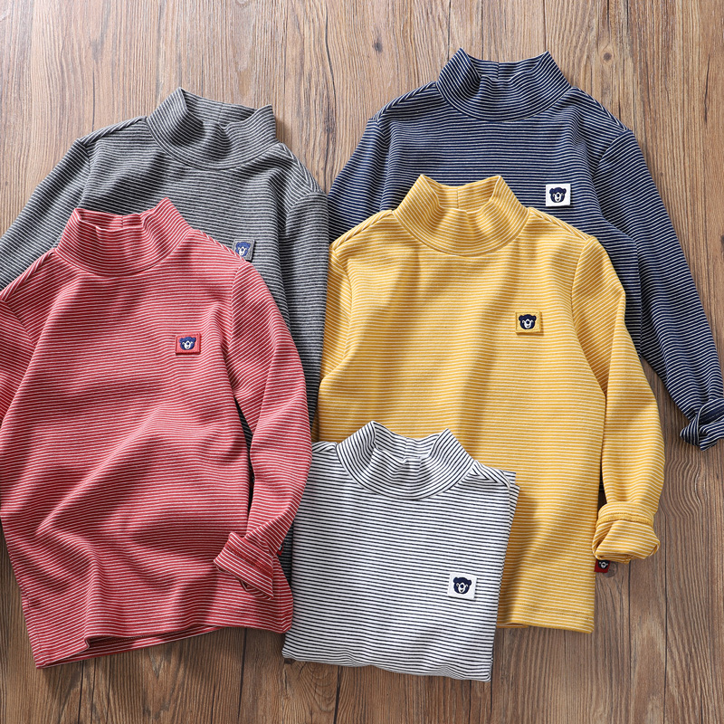 男童纯棉条纹半高领打底衫