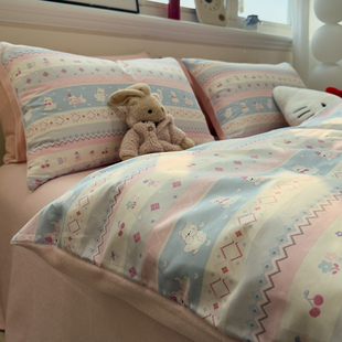 全棉四件套卡通可爱纯棉活性印花被套保暖牛奶绒床单床上用品套件