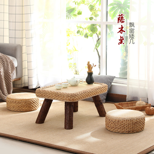窗台小桌子炕桌矮桌编织桌家用地桌 榻榻米藤编飘窗小茶几日式