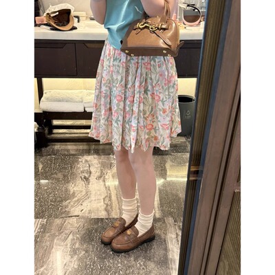 碎花半身裙夏高腰显瘦百褶A字裙