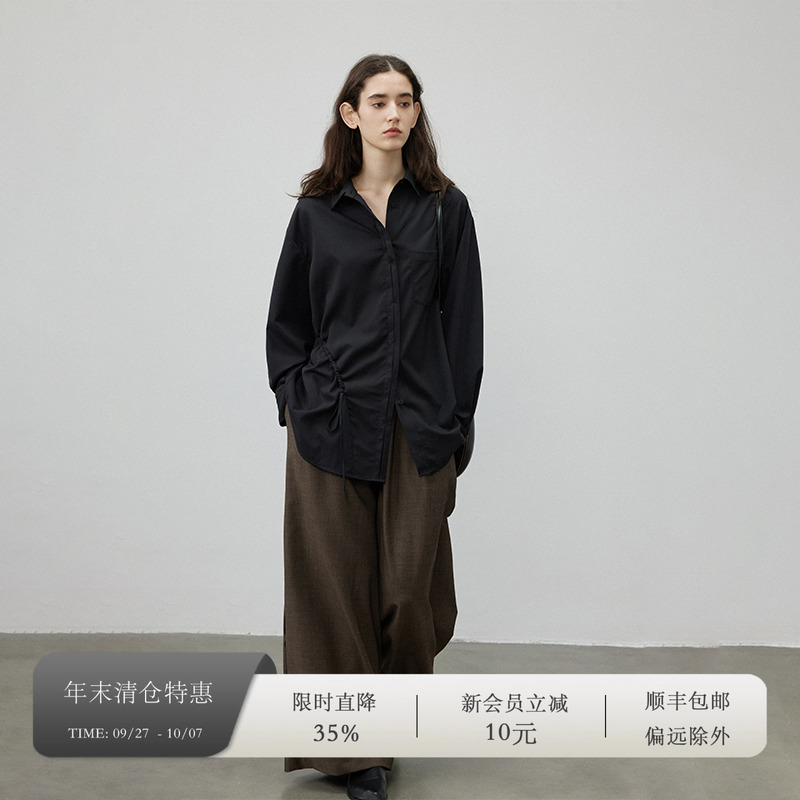 SONDERS不对称抽绳褶皱垂感衬衫