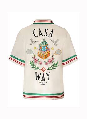 方领短袖casablanca印花度假风