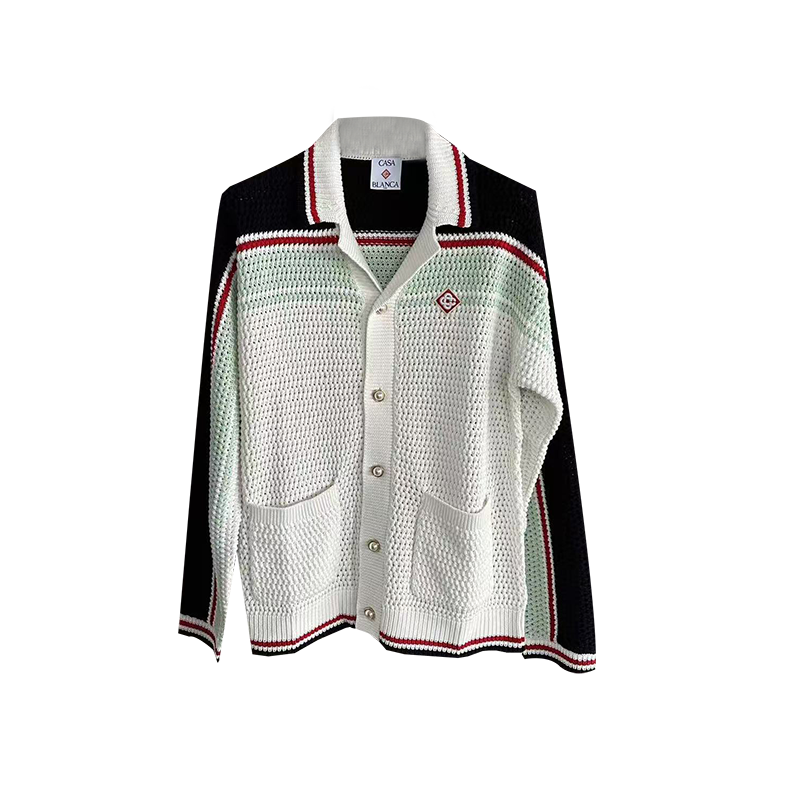 casablanca  红蓝编织纹理纯手工编织度假夏威夷长袖开衫毛衣外套