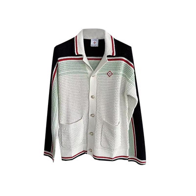 casablanca红蓝编织纹理纯手工编织度假夏威夷长袖开衫毛衣外套