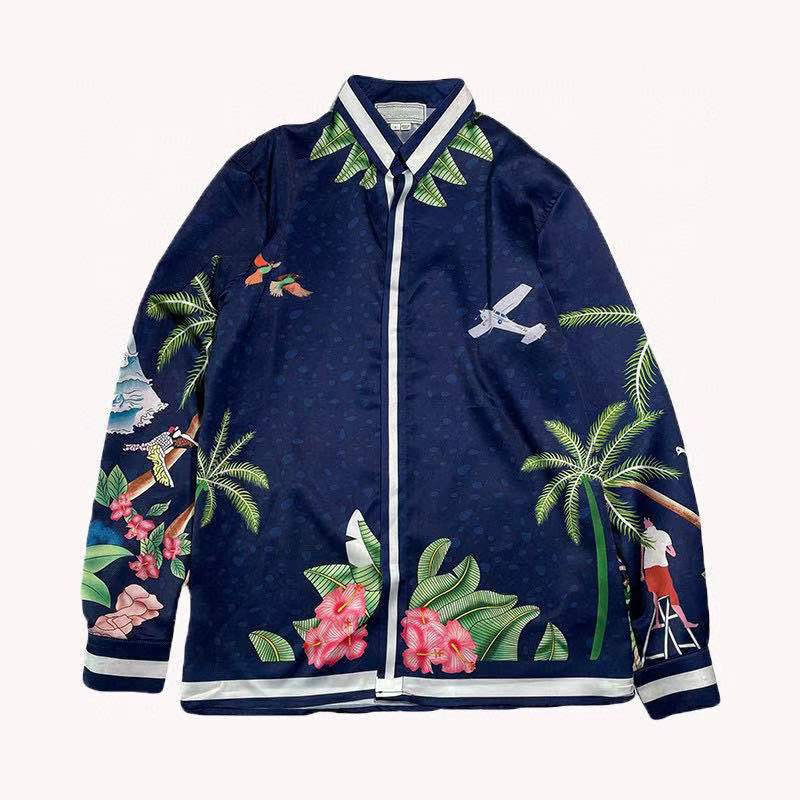 casabulca 夏季新品 26度假夏日冲浪俱乐部花卉丝绸百搭长袖衬衫