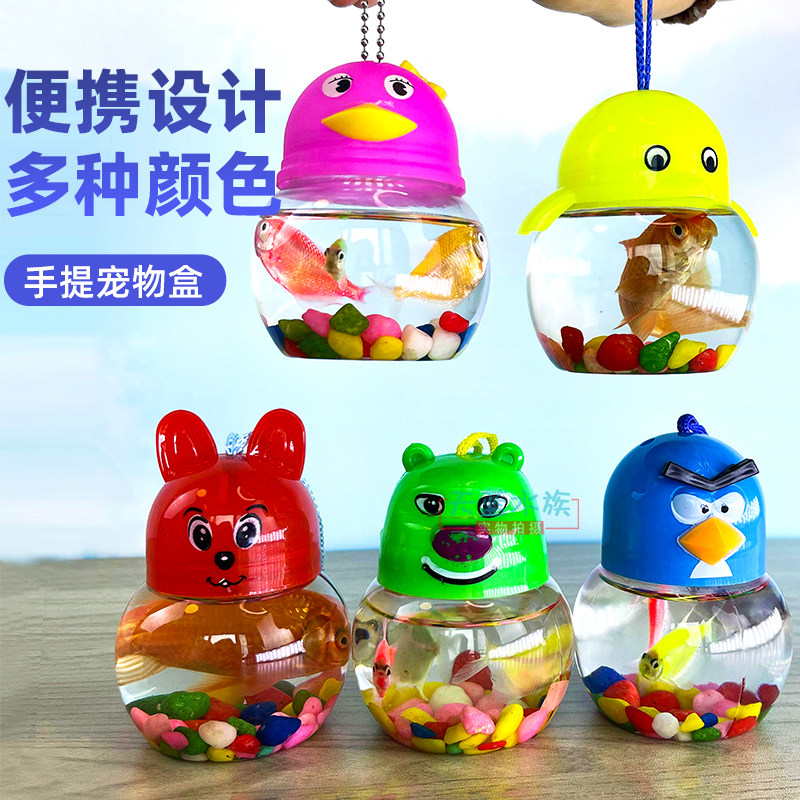 爆款小鱼瓶乌龟盒手提透明可爱小龟瓶儿童QQ鱼瓶摆摊套圈宠物盒子