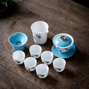 陶瓷手绘盖碗青花釉下彩功夫茶具