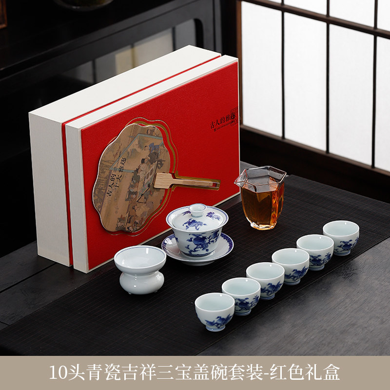 手绘青花瓷功夫茶具套装复古家用高档陶瓷釉下彩茶壶盖碗茶杯礼盒
