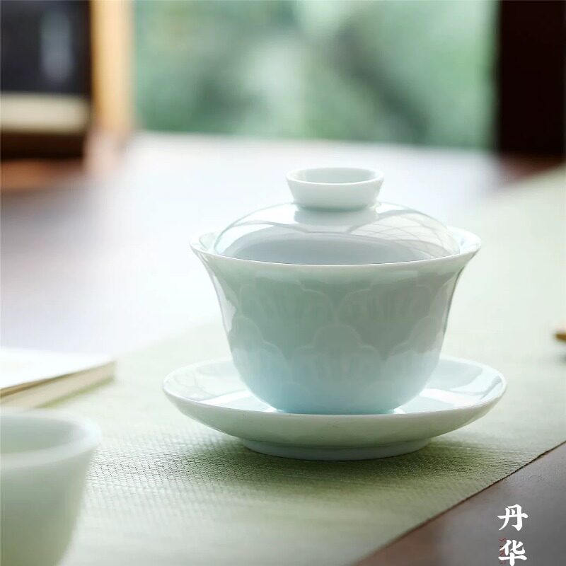 七色福 影青盖碗茶杯单个家用泡茶碗三才盖碗盖子功夫茶具高档