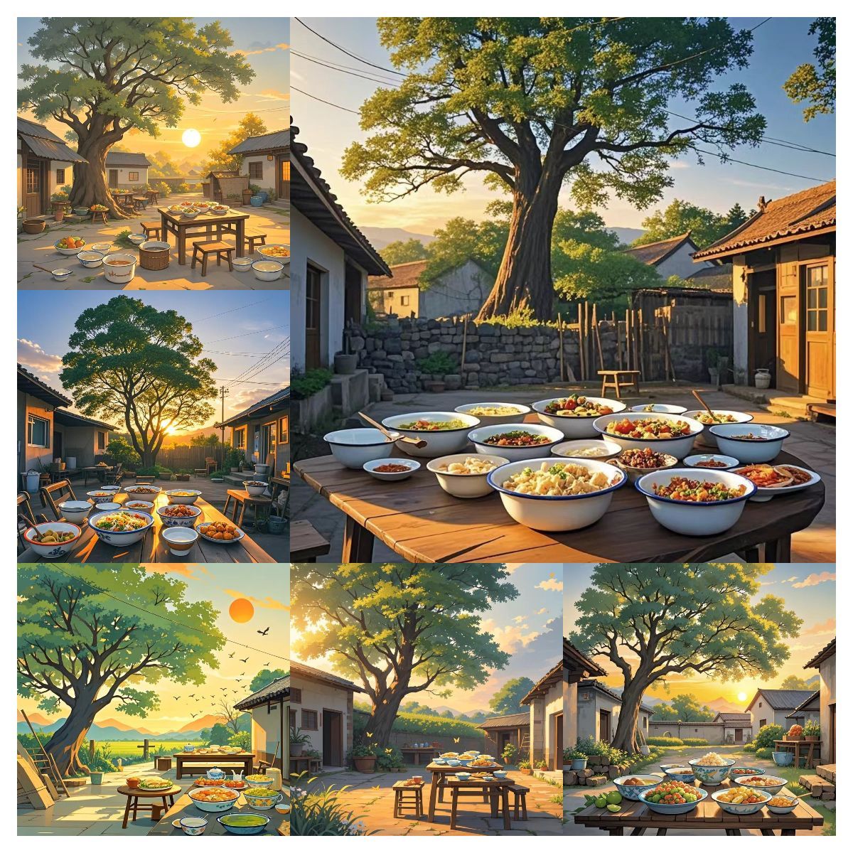 仿真老家的庭院插画香樟