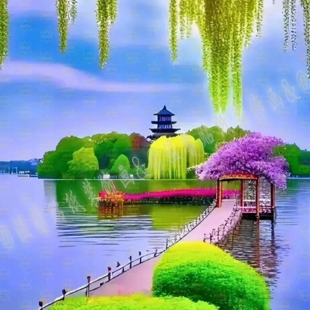 高清治愈自粘贴画烟雨江