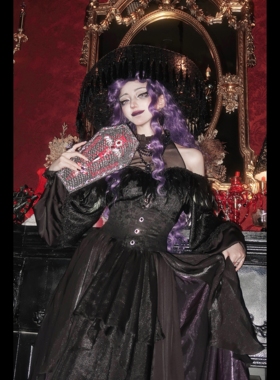 【现货页面】SF原创lolita后妈1.0黑紫黑蓝 露肩羽毛衬衫 哥特