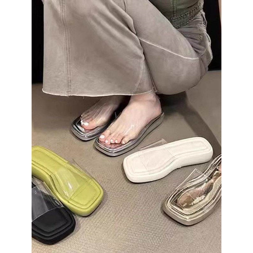 厚底银色透明夏季外穿百搭沙滩拖