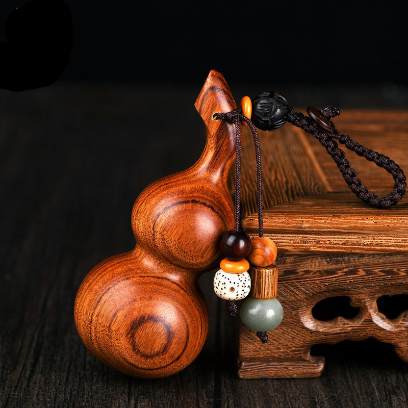 小叶紫檀黑檀葫芦汽车钥匙扣挂件男女黄花梨木汽车装饰用挂饰包挂