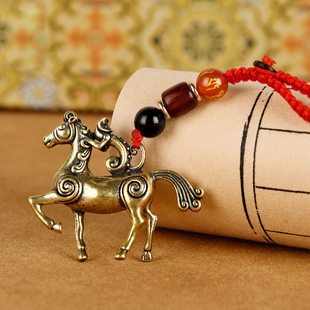 速发黄铜摆件肖汽上封侯》小铜马扣挂件生《马挂件马车扣随身