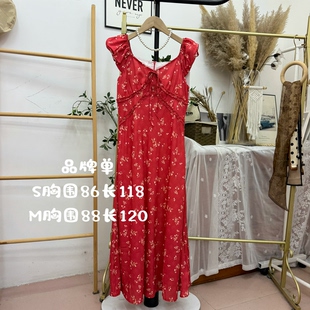 8实体断码 品牌单 红色碎花法式可露肩雪纺连衣裙13