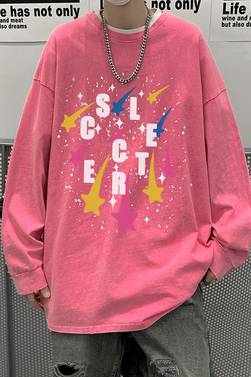 直播品质！秋装新品水洗做旧宽松印花长袖T恤XZ203-CT645-P55...,男装T恤,星座203
