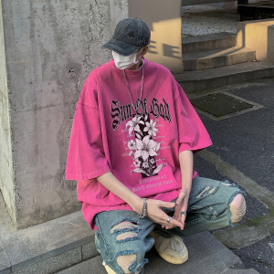 XZ203-SX247-P38 23夏季新品水洗做旧宽松印花短袖T恤,男装T恤,星座203