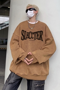 卫衣男春秋季美式复古高街oversize水洗做旧宽松圆领休闲无帽外套图片