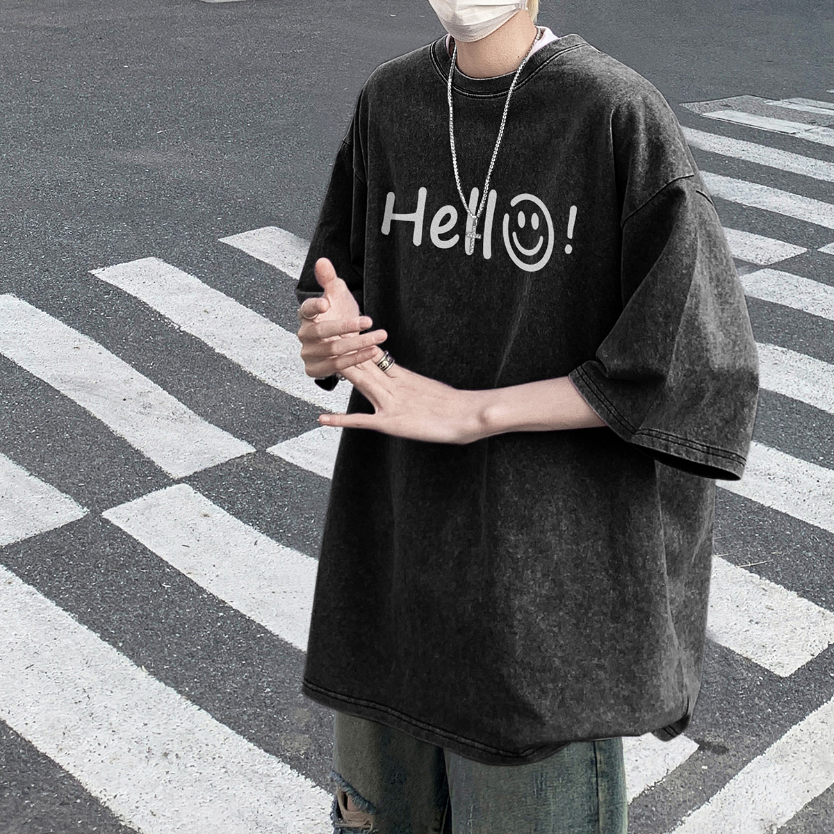 XZ203-SX235-P3823夏季新品水洗做旧宽松印花短袖T恤.，男装T恤，星座203