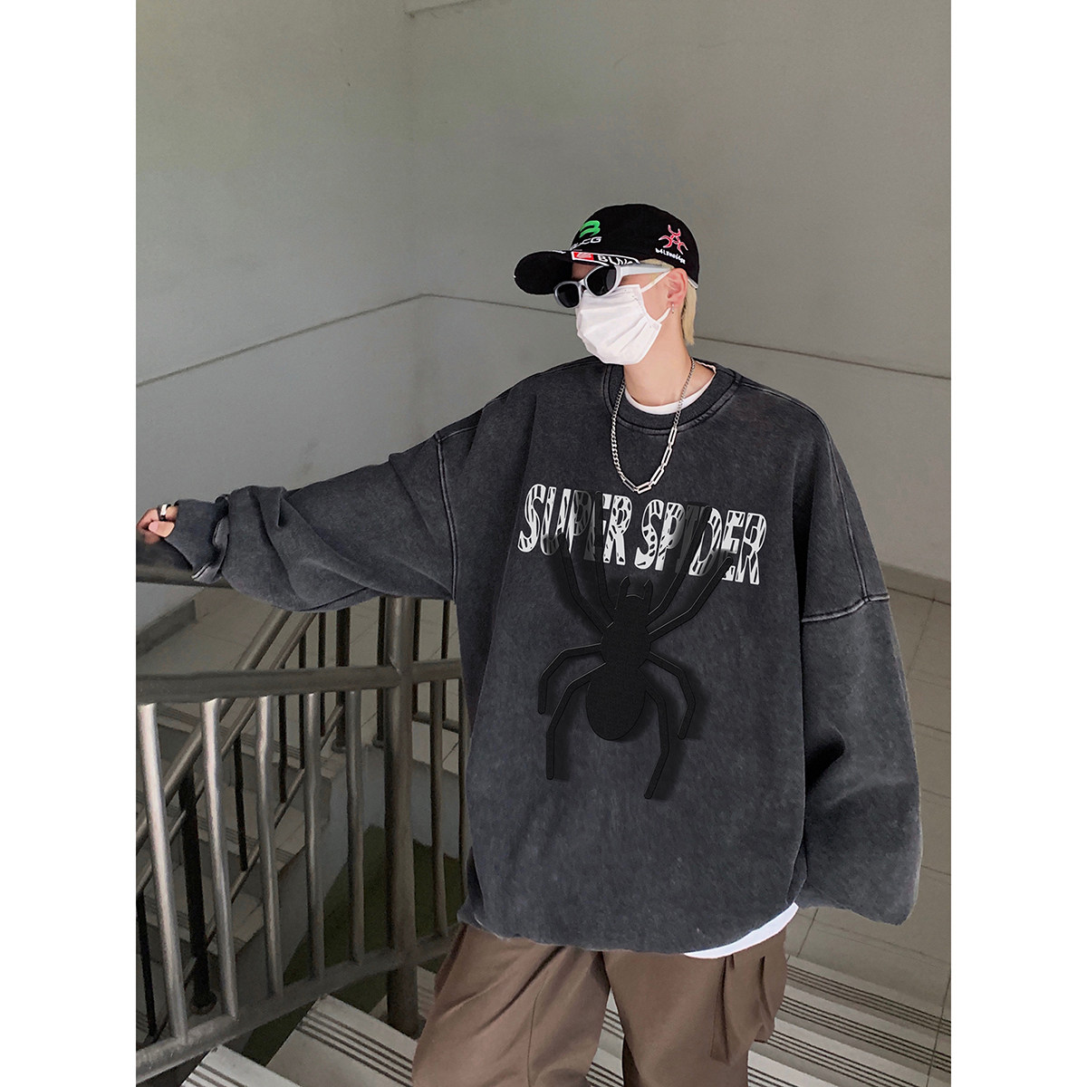 直播品质!23秋冬重磅水洗做旧圆领卫衣XZ203-W616-P58,男装卫衣,星座203