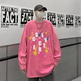 直播品质！秋装新品水洗做旧宽松印花长袖T恤XZ203-CT645-P55，男装T恤，星座203