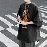 水洗做旧短袖t恤男夏季美式高街重磅260g宽松大码半袖青少年体恤，男装T恤，星座203