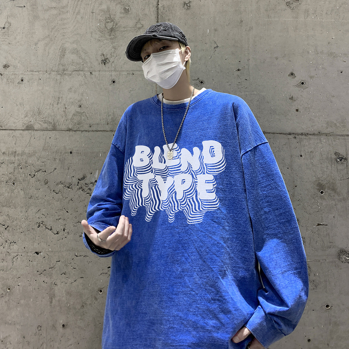 直播品质！秋装新品水洗做旧宽松印花长袖T恤XZ203-CT205-P55.,男装T恤,星座203