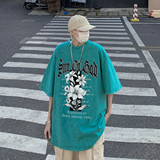 XZ203-SX247-P3823夏季新品水洗做旧宽松印花短袖T恤，男装T恤，星座203