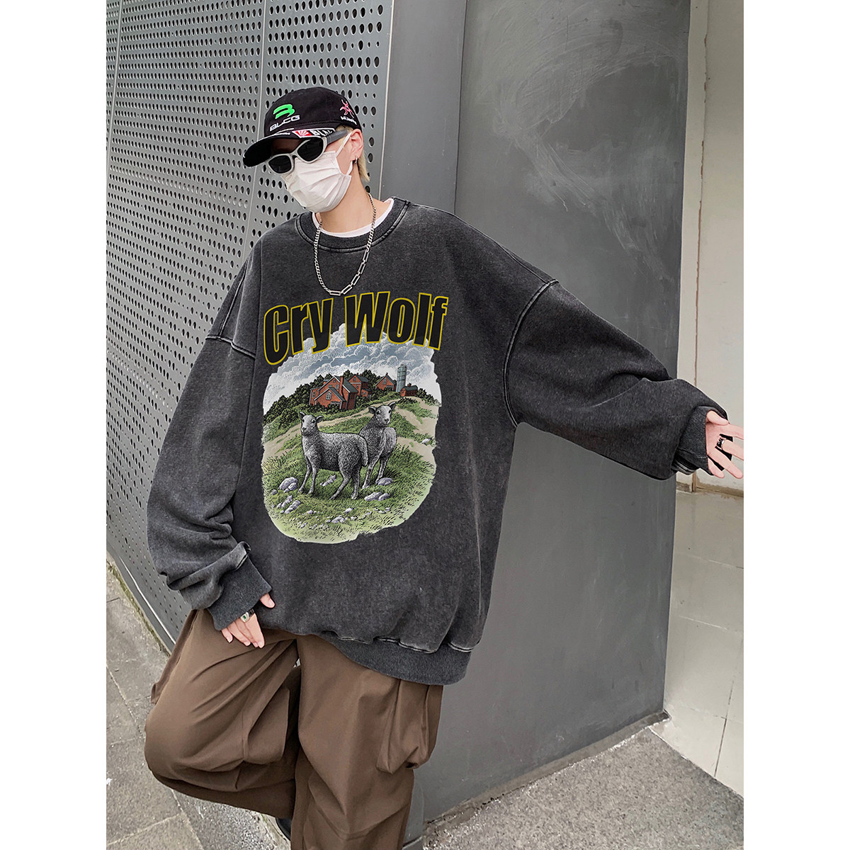 直播品质!23秋冬重磅水洗做旧圆领卫衣XZ203-SW620-P58,男装卫衣,星座203