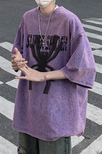 水洗做旧粉色短袖t恤男美式复古潮牌潮流欧美高街320g重磅蜘蛛夏图片