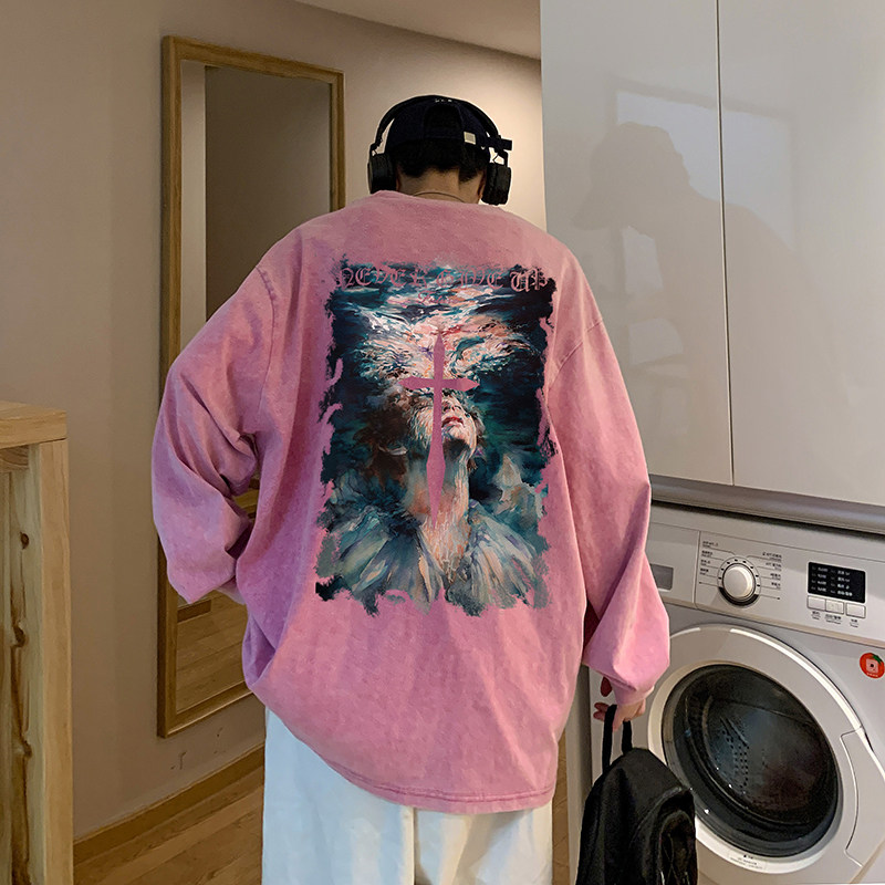 XZ203-CT09-P5822秋新品水洗做旧全棉长袖T恤控价78.，男装T恤，星座203