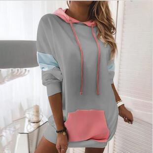 long hooded Womens sleeved color sweatshirt contrast