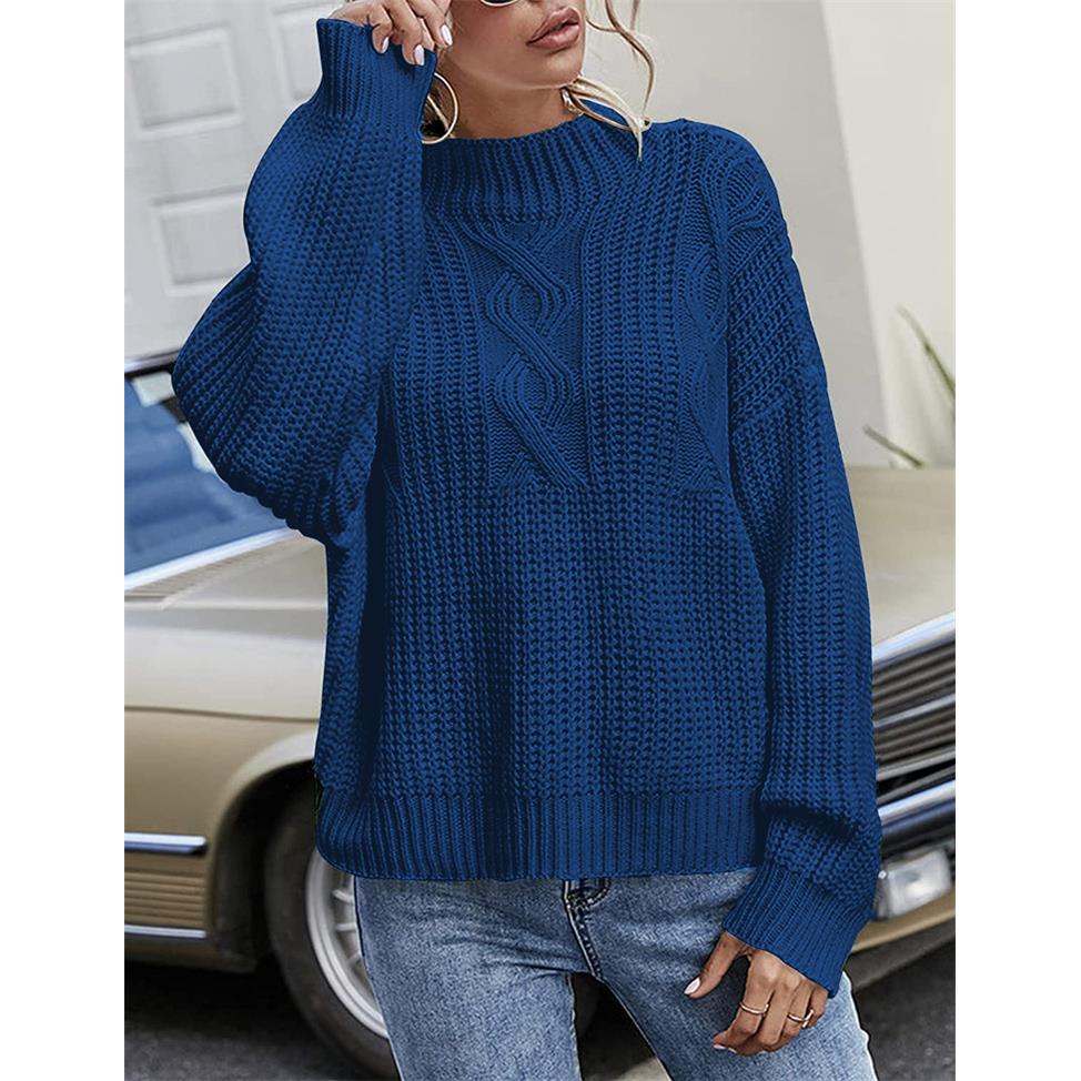 Women's Crew Neck Sweater Cable Knit Long Sleeve Pullover