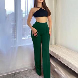 ladies palazzo long flared trousers wide waist career high