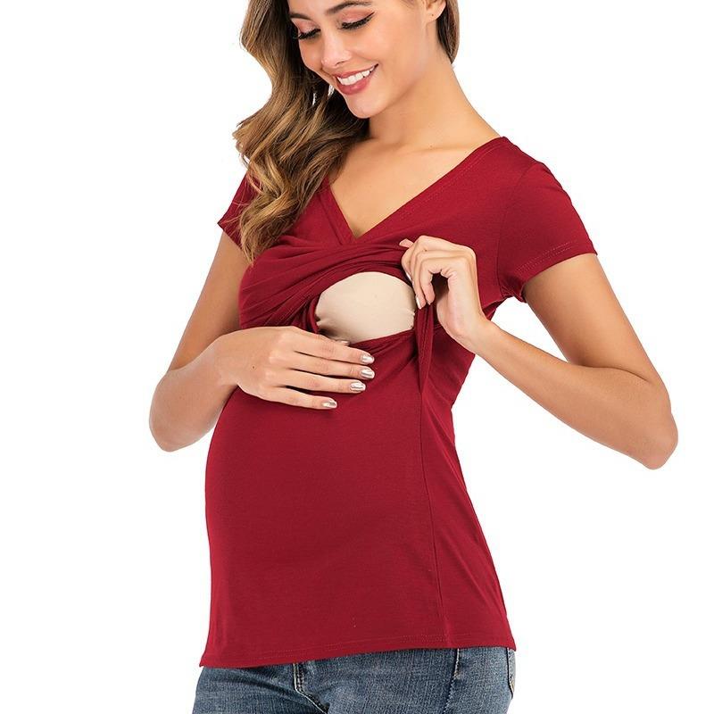 clothes breastfeeding cross-over color solid and V-neck