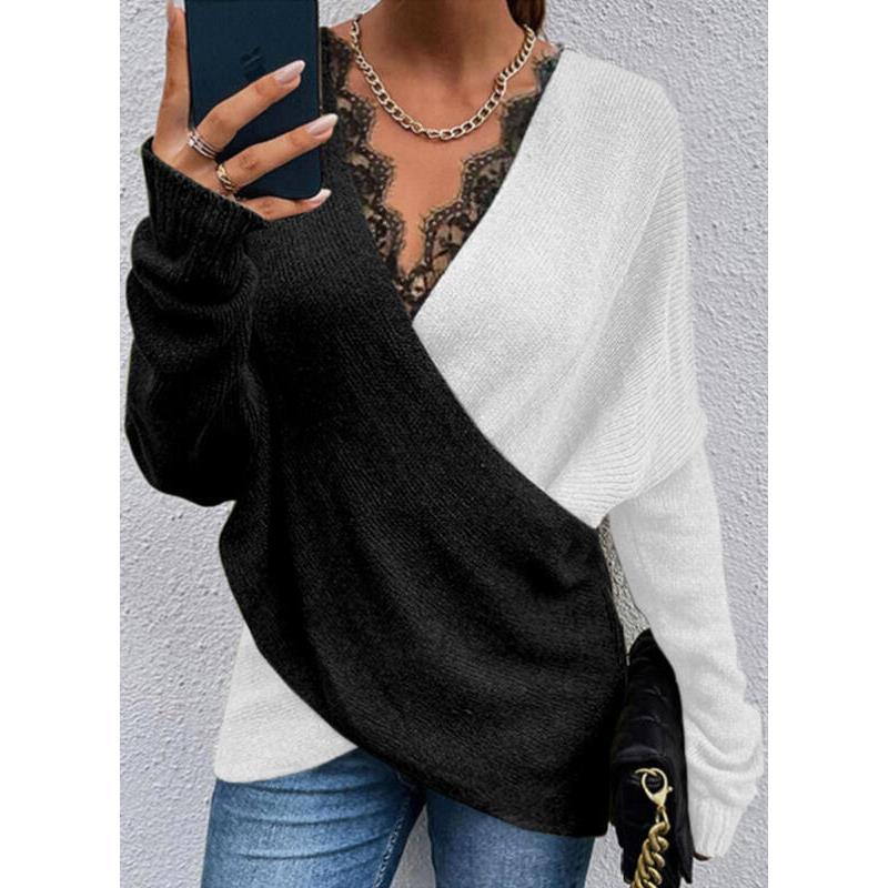 women sweater spring fashion print contrast lace long