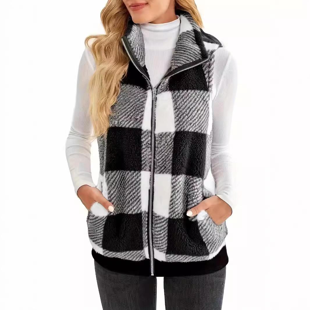 jacket womens sleeveless collar stand vest cardigan plush