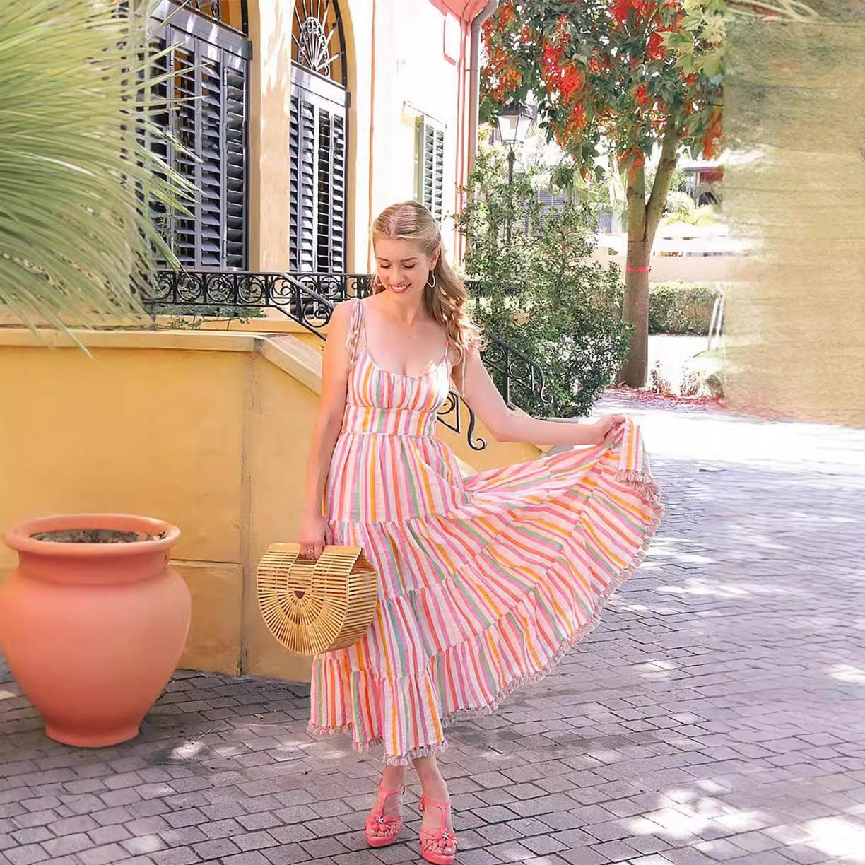 striped shoulder dress dress dresses square long ruffled