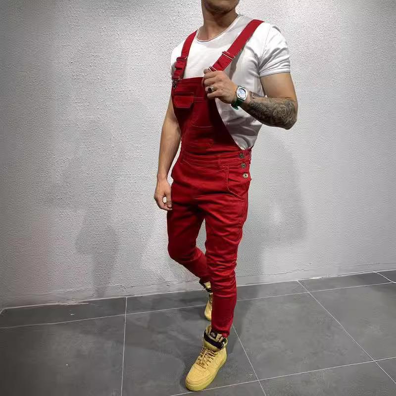 men jeans color solid trousers mens fit slim overalls denim