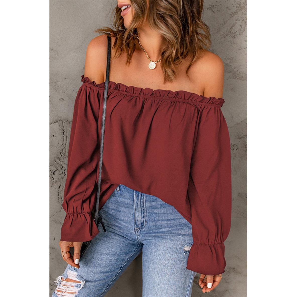 One-shoulder chiffon shirt for women in spring solid color