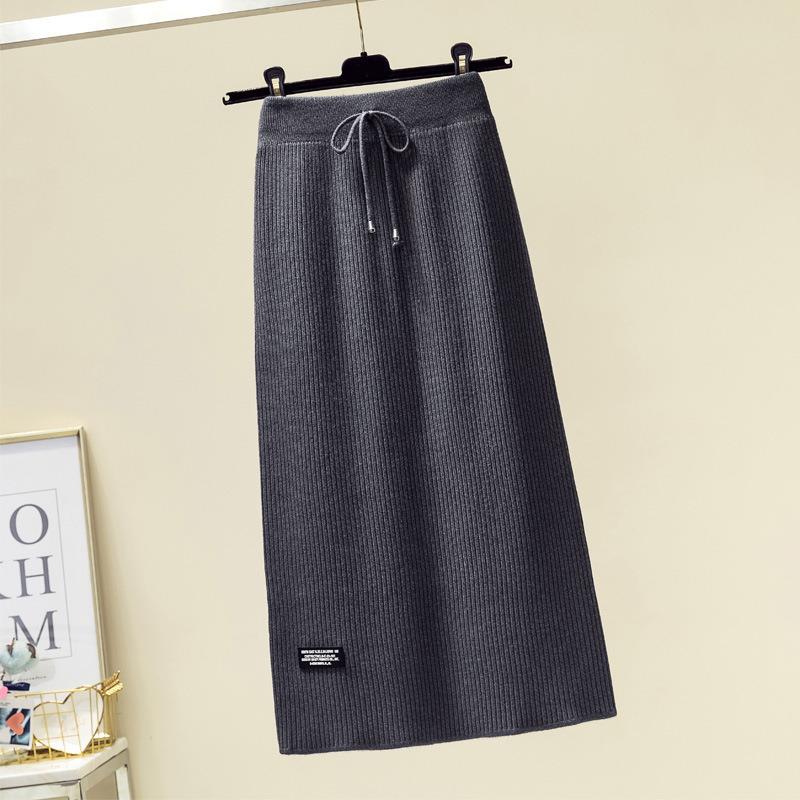 waist long drawstring knit new skirts preppy loose skirts