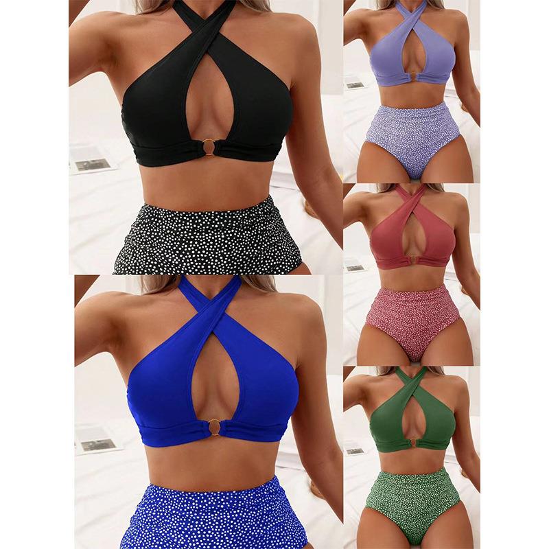 Sexy bikini cross halter neck hollow back high waist