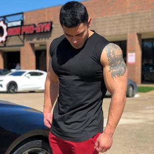 sleeveless sports color bodybuilding shirt mens Solid