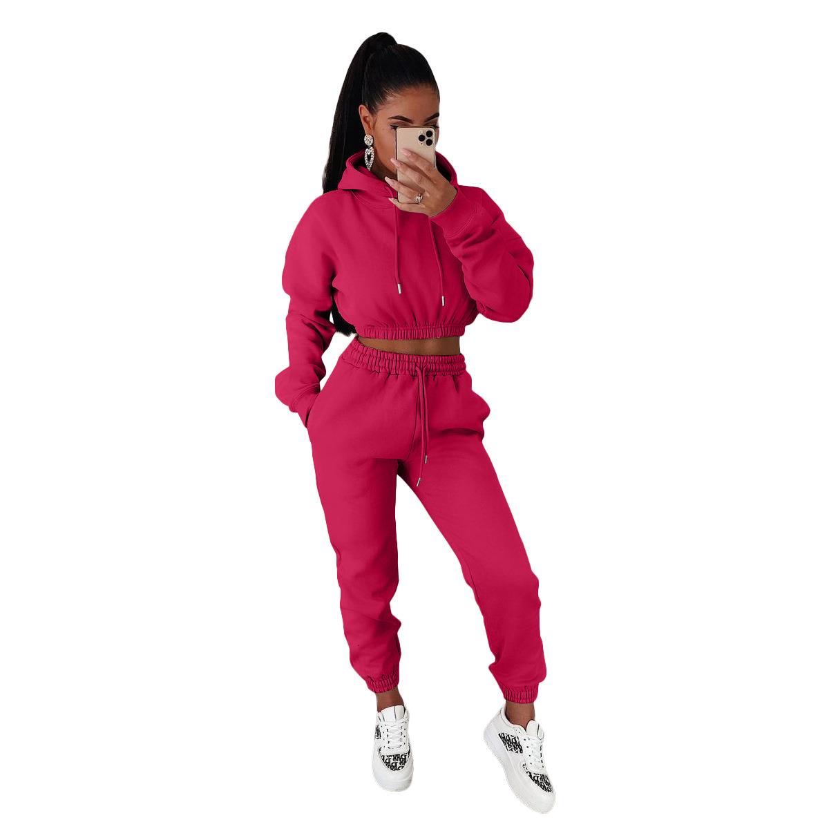 Women's velvet hooded sweatshirt casual two-piece suit